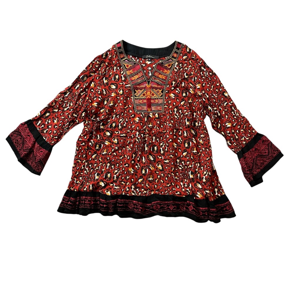 Calessa XL Print Tunic Embellished 100%‎ Rayon 3/4 Sleeve